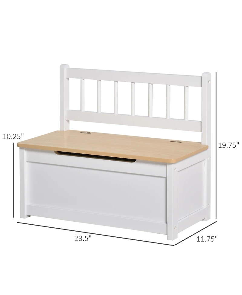 Qaba 2-in-1 Wooden Toy Box Kids Seat Bench Storage Chest w/ Safety Rod