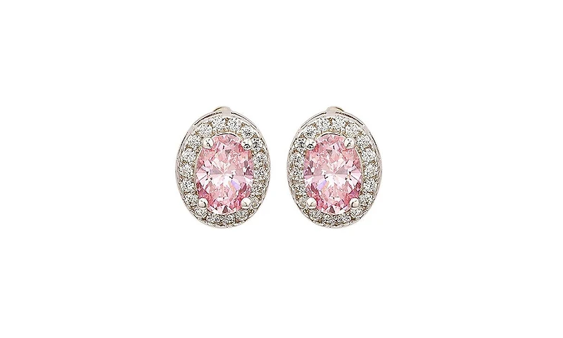 Suzy Levian New York Sterling Silver Oval Cut Sapphire Halo Stud Earrings