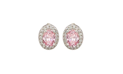 Suzy Levian New York Sterling Silver Oval Cut Sapphire Halo Stud Earrings