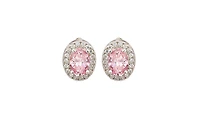 Suzy Levian New York Sterling Silver Oval Cut Sapphire Halo Stud Earrings