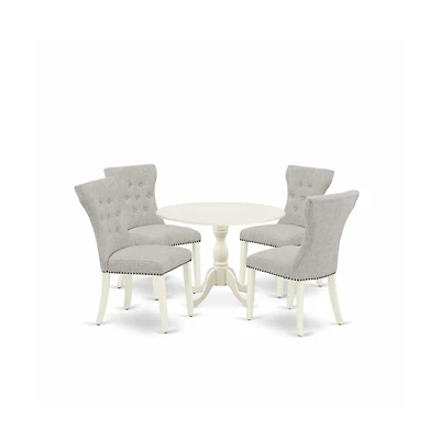 East West Furniture 5 Piece Dinning Table Set Consists of 1 Drop Leaves Dining Table and 4 Doeskin Linen Fabric Parson Chairs Button Tufted Back with
