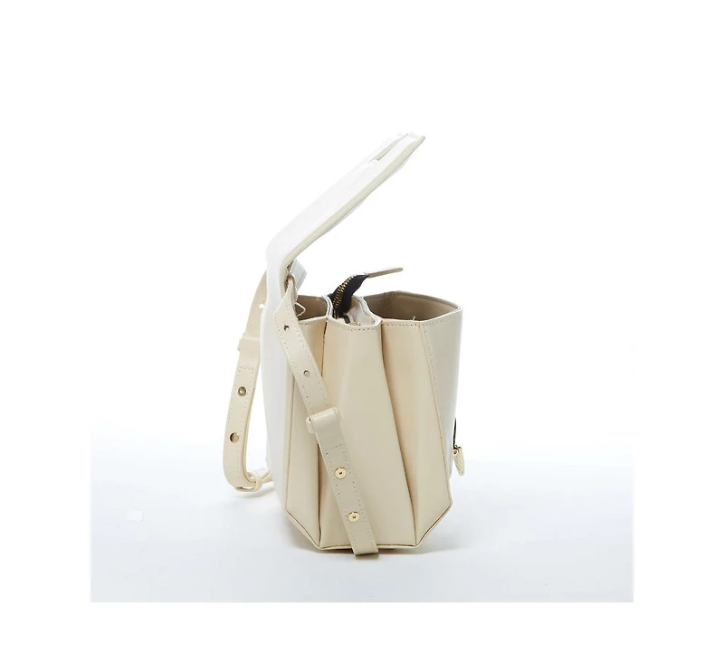 Susu Leather Saddle Bag Off White Crossbody Purse Cream Women's Handbag
