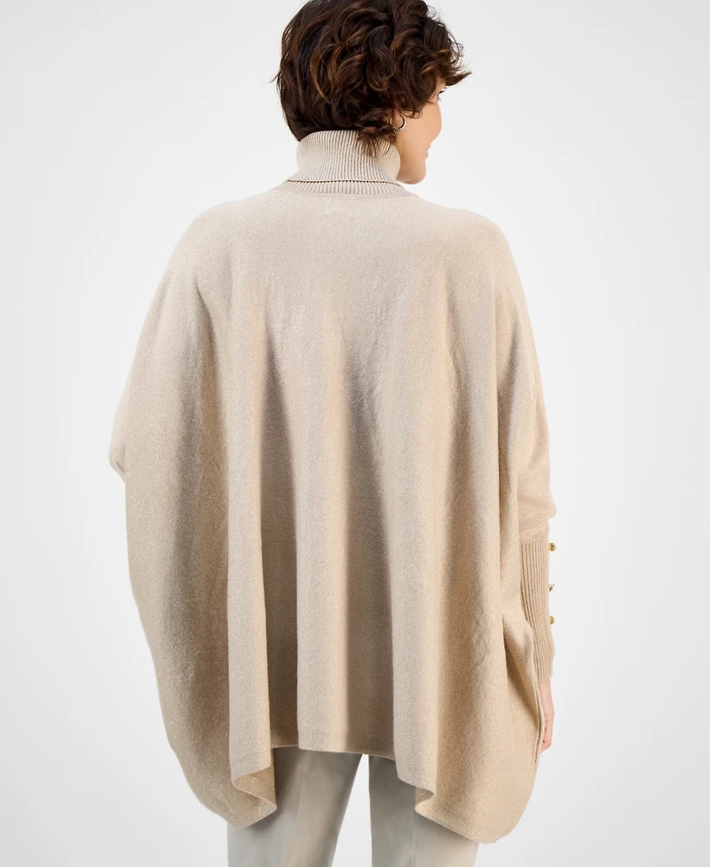 Jm Collection Women's Lurex Shine Turtleneck Poncho Sweater, Macy's Exclusive