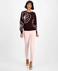 T Tahari Women's Floral-Embroidered Long-Sleeve Sweater