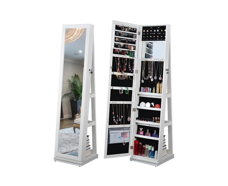 Casainc Full Length Mirror Bathroom Swivel Jewelry Cabinet
