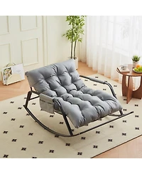 Casainc Rocking Chair with Extra-Wide leather Upholstered Gliding Boucle Reclining