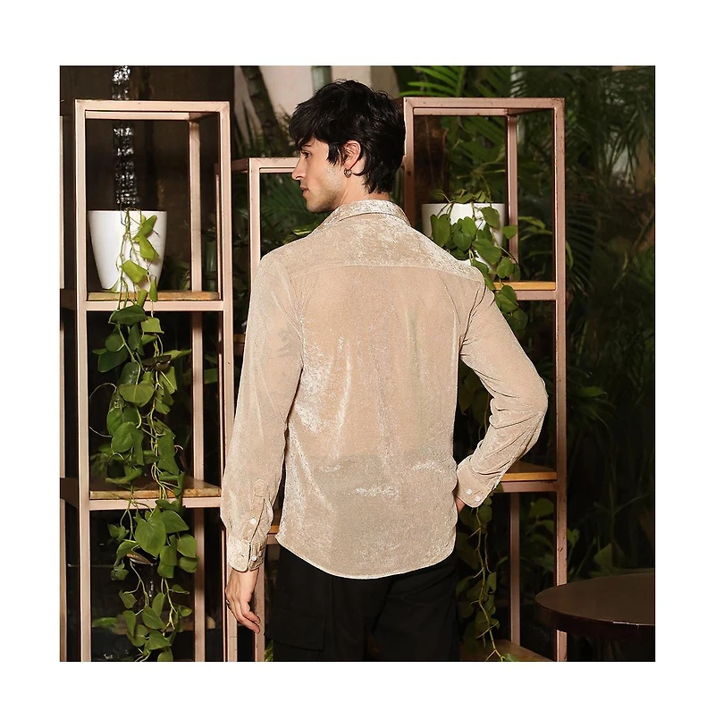 Campus Sutra Men's Solid Velvet Shirt