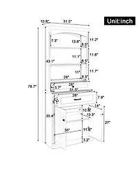 Casainc White Bathroom Storage Cabinet with Two Doors, Drawers, Adjustable Shelf & Open Shelves