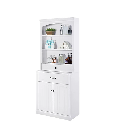 Casainc White Bathroom Storage Cabinet with Two Doors, Drawers, Adjustable Shelf & Open Shelves