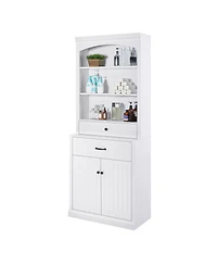 Casainc White Bathroom Storage Cabinet with Two Doors, Drawers, Adjustable Shelf & Open Shelves