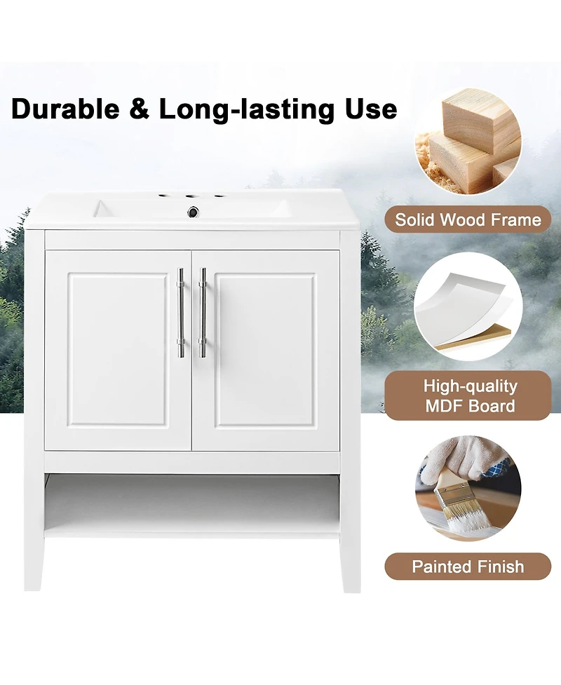 Casainc 30" Bathroom Vanity with Sink, Multi-functional Cabinet with Doors and Drawers, Solid Frame