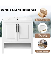 Casainc 30" Bathroom Vanity with Sink, Multi-functional Cabinet with Doors and Drawers, Solid Frame