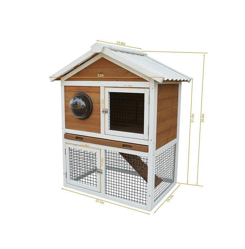 Aostirmotor Outdoor White and Red 2-Tier Wood Pet House with Waterproof Roof and Removable Pull Out Tray for Small Animals