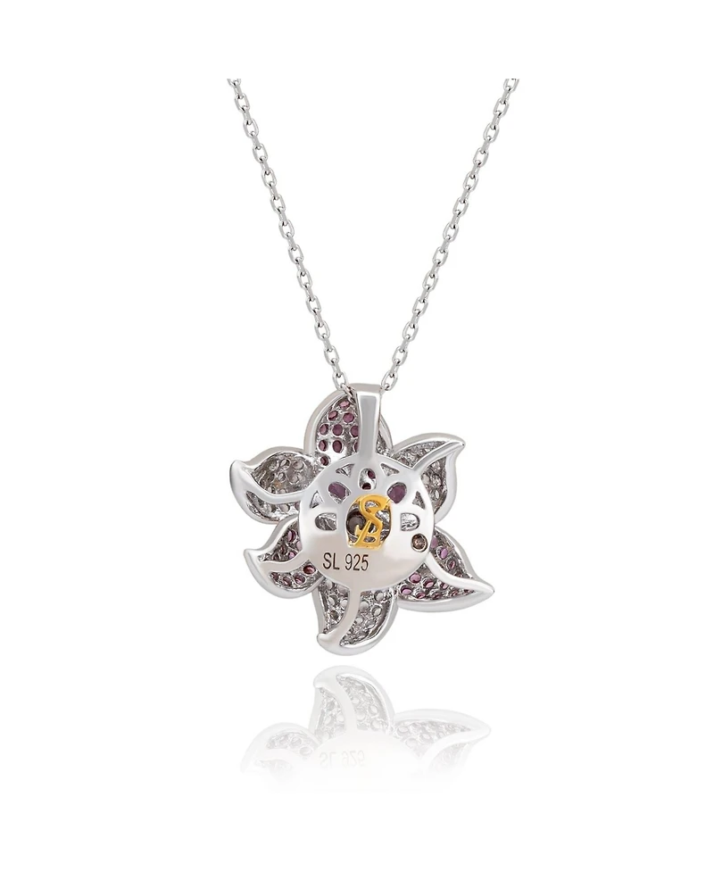 Suzy Levian New York Suzy Levian Sterling Silver Sapphire & Created White Sapphire Exotic Flower Pendant Necklace