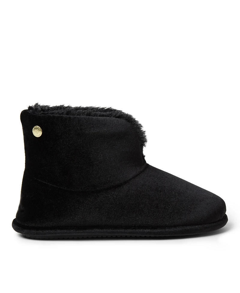 Dearfoams Women's Sara Shiny Velour Bootie House Slipper Boot