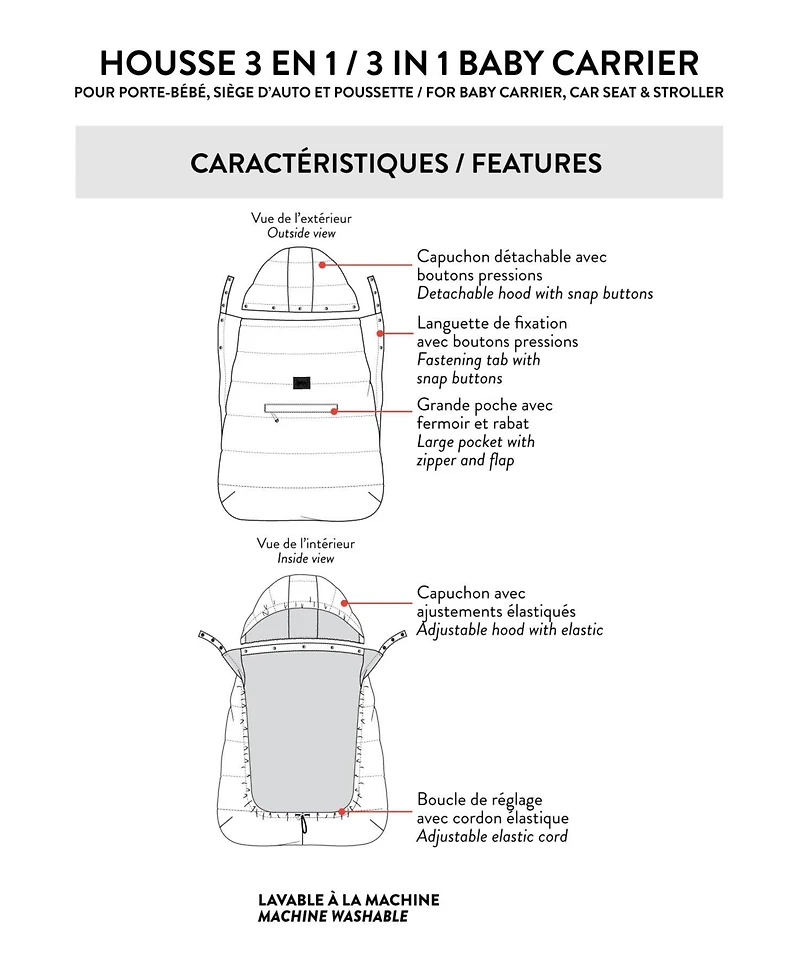 Deux par Deux Toddler Unisex 3-In-1 Multifunction Cover for Car Seat, Stroller Carrier In Chanterelle
