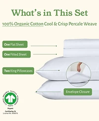 100% Organic Cotton Sheets Set, Percale Bed Sheet