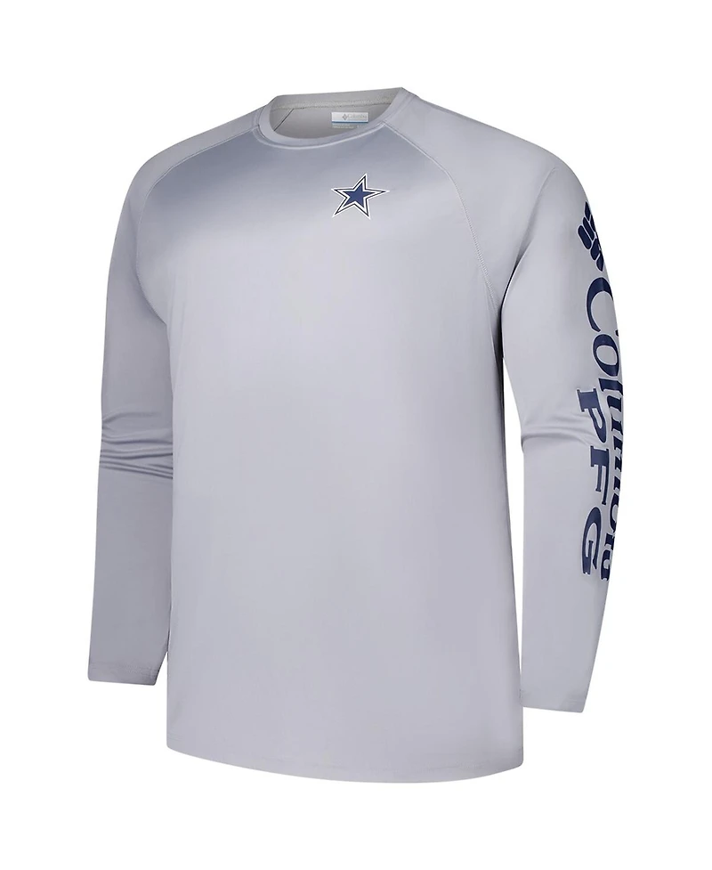 Columbia Men's Gray Dallas Cowboys Big & Tall Terminal Tackle Omni-Shade Raglan Long Sleeve T-Shirt
