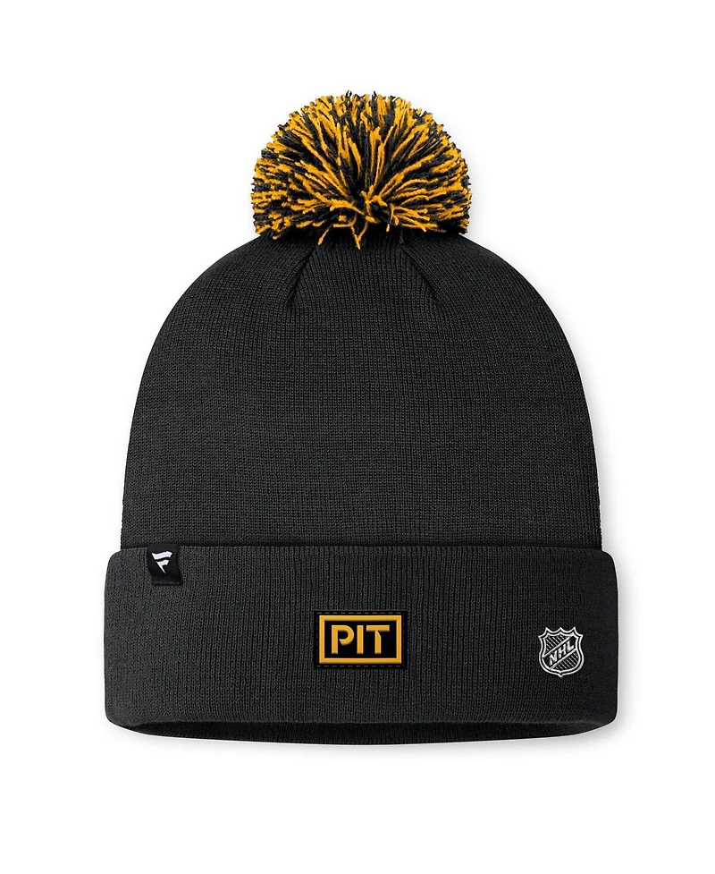 Fanatics Men's Black Pittsburgh Penguins 2024 Nhl Draft Cuffed Pom with Knit Hat