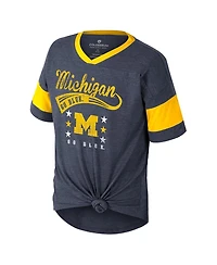 Colosseum Big Girls Navy Michigan Wolverines Frontier Tie Front T-Shirt