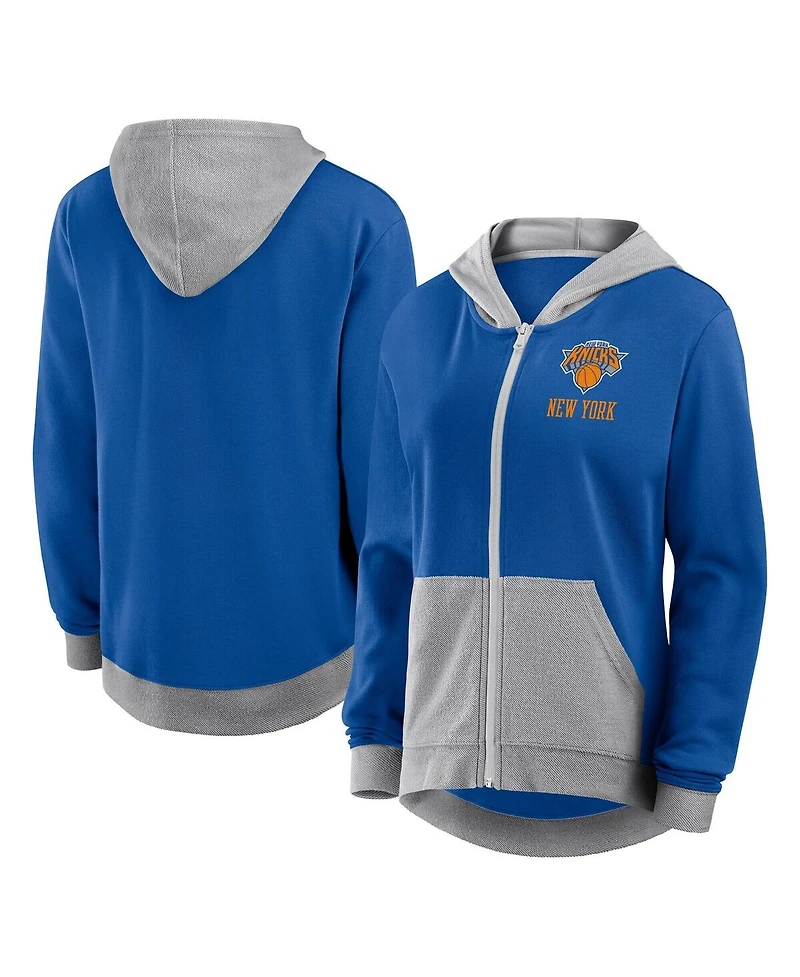 Logo Athletic Women's Blue New York Knicks Hit It French Terry Full-Zip Hoodie