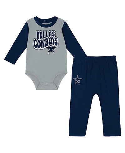 Outerstuff Baby Boys and Girls 2-Piece Navy Dallas Cowboys Double Up Long Sleeve Bodysuit Pants Set