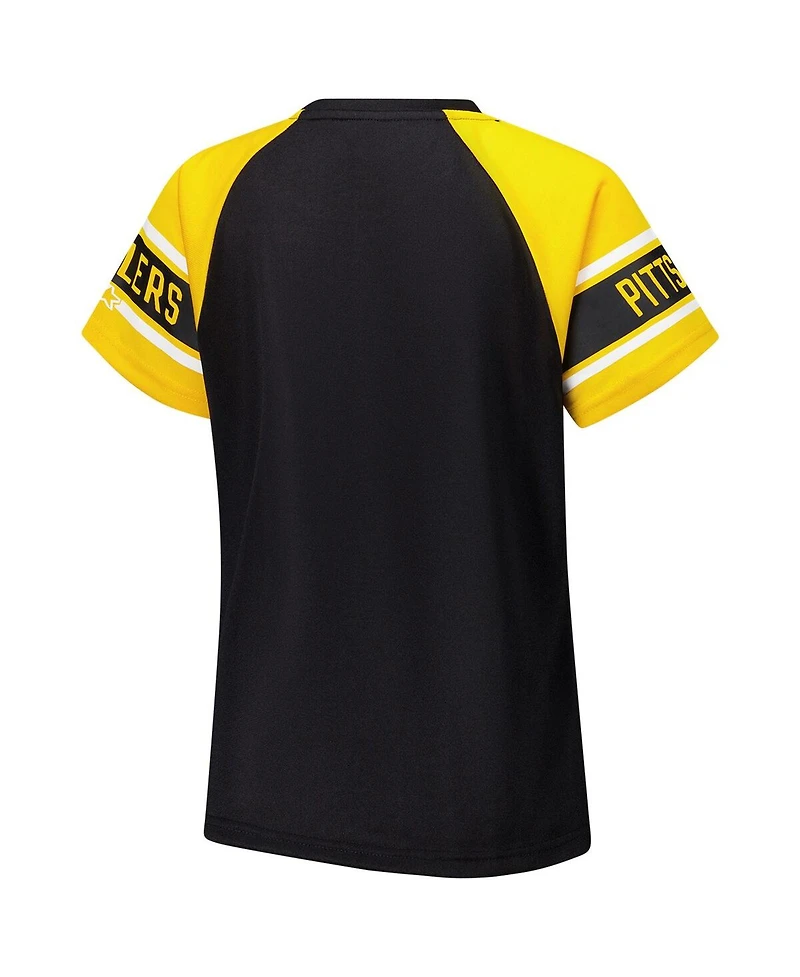 Starter Women's Black Pittsburgh Steelers 1st Rounder Color Block Raglan Top