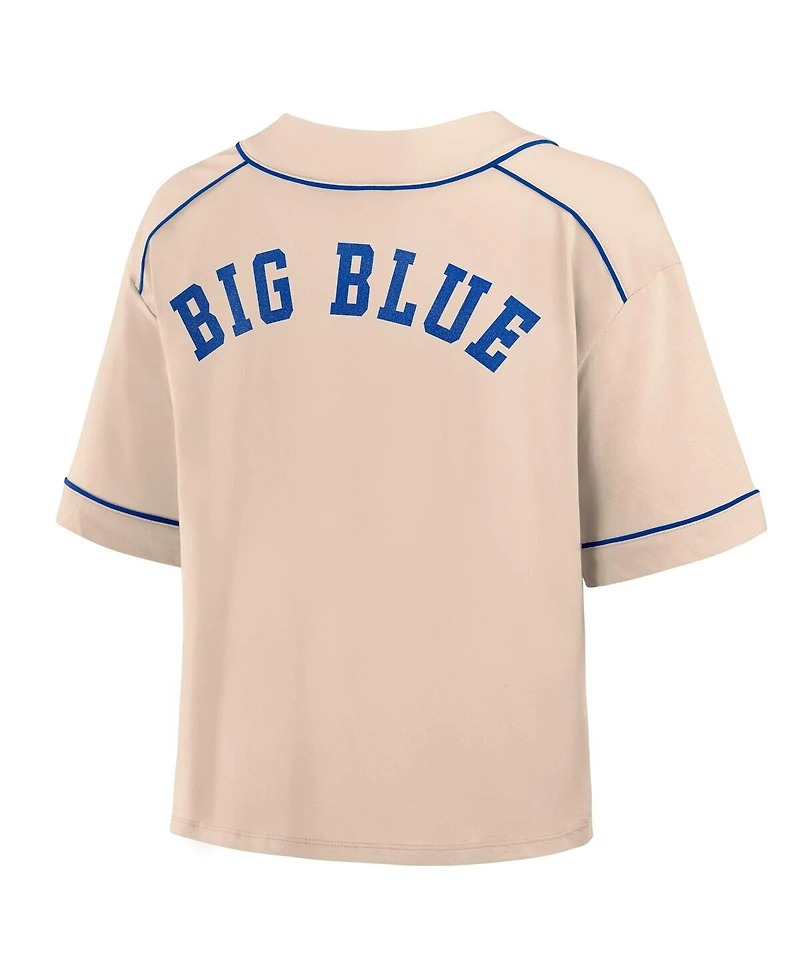 Fanatics Women's Tan Kentucky Wildcats Oversized Dominant Force Cropped V-Neck T-Shirt