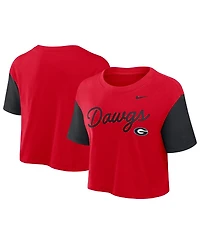 Nike Women's Red/Black Georgia Bulldogs Color-Block Script Performance Cropped T-Shirt