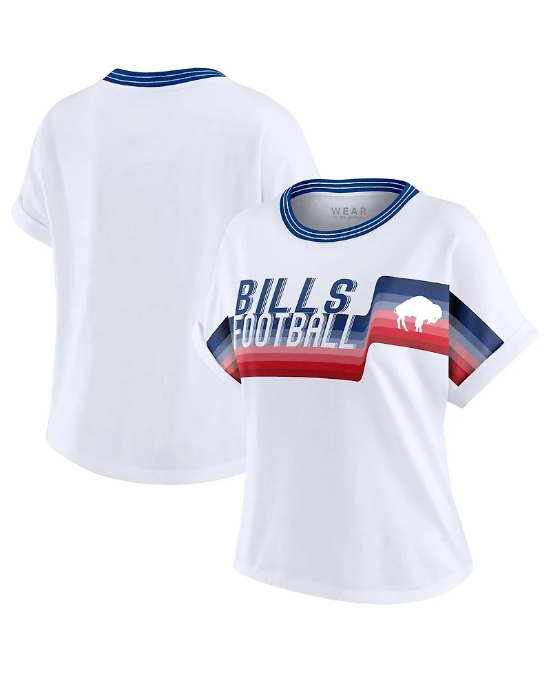 Wear by Erin Andrews Women's White Buffalo Bills Cropped Center Stripe Dolman T-Shirt