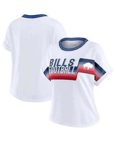Wear by Erin Andrews Women's White Buffalo Bills Cropped Center Stripe Dolman T-Shirt