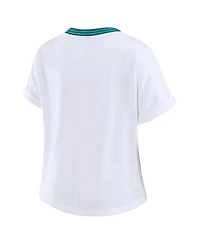 Wear by Erin Andrews Women's White Miami Dolphins Cropped Center Stripe Dolman T-Shirt