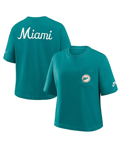Nike Women's Aqua Miami Dolphins Rewind Pocket Boxy T-Shirt