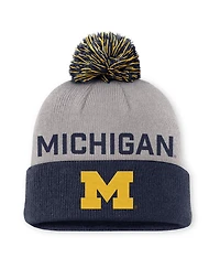 Jordan Men's Gray/Navy Michigan Wolverines Primetime Peak Cuffed with Pom Knit Hat