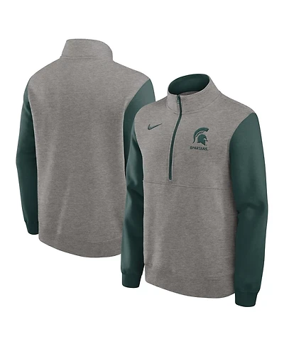 Nike Men's Heather Gray/Green Michigan State Spartans Club Fleece Half-Zip Pullover Sweatshirt