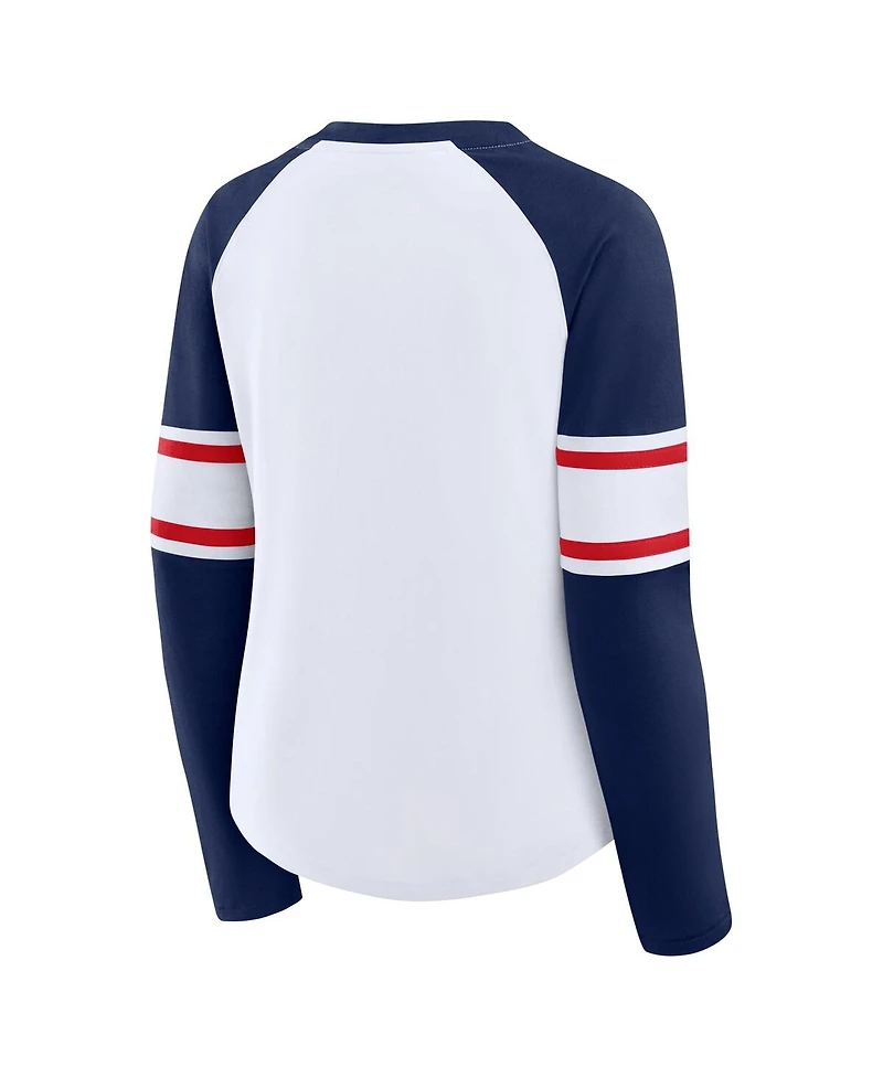 Fanatics Women's White/Navy New England Patriots Redzone Blitz Package Raglan Lace-Up V-Neck Long Sleeve T-Shirt