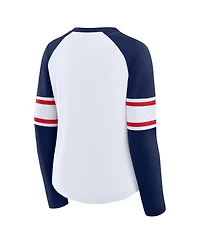 Fanatics Women's White/Navy New England Patriots Redzone Blitz Package Raglan Lace-Up V-Neck Long Sleeve T-Shirt
