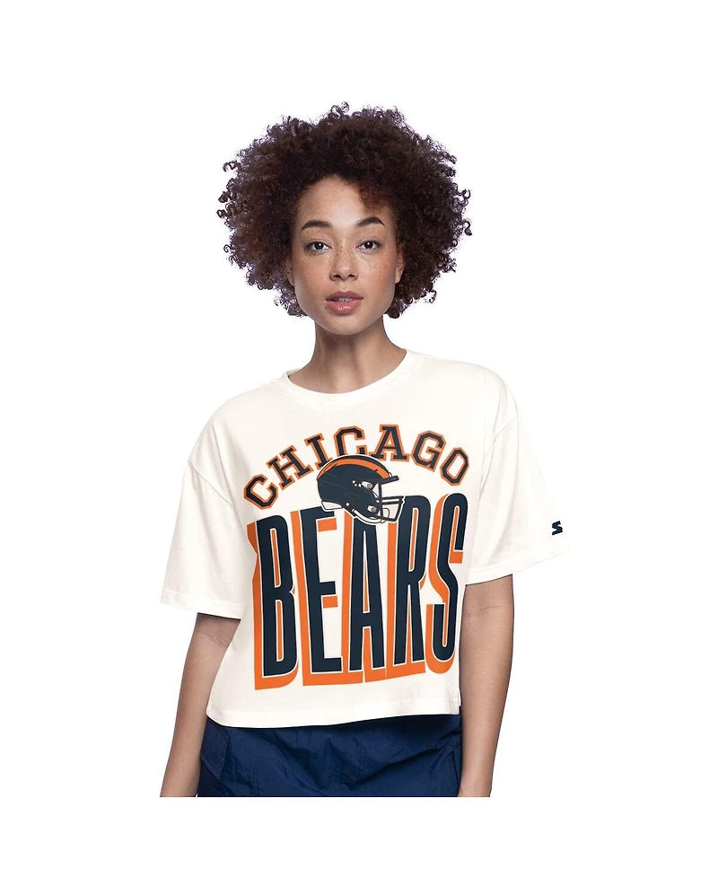 Starter Women's Cream Chicago Bears Throwback Play the Ball Boxy Cropped T-Shirt