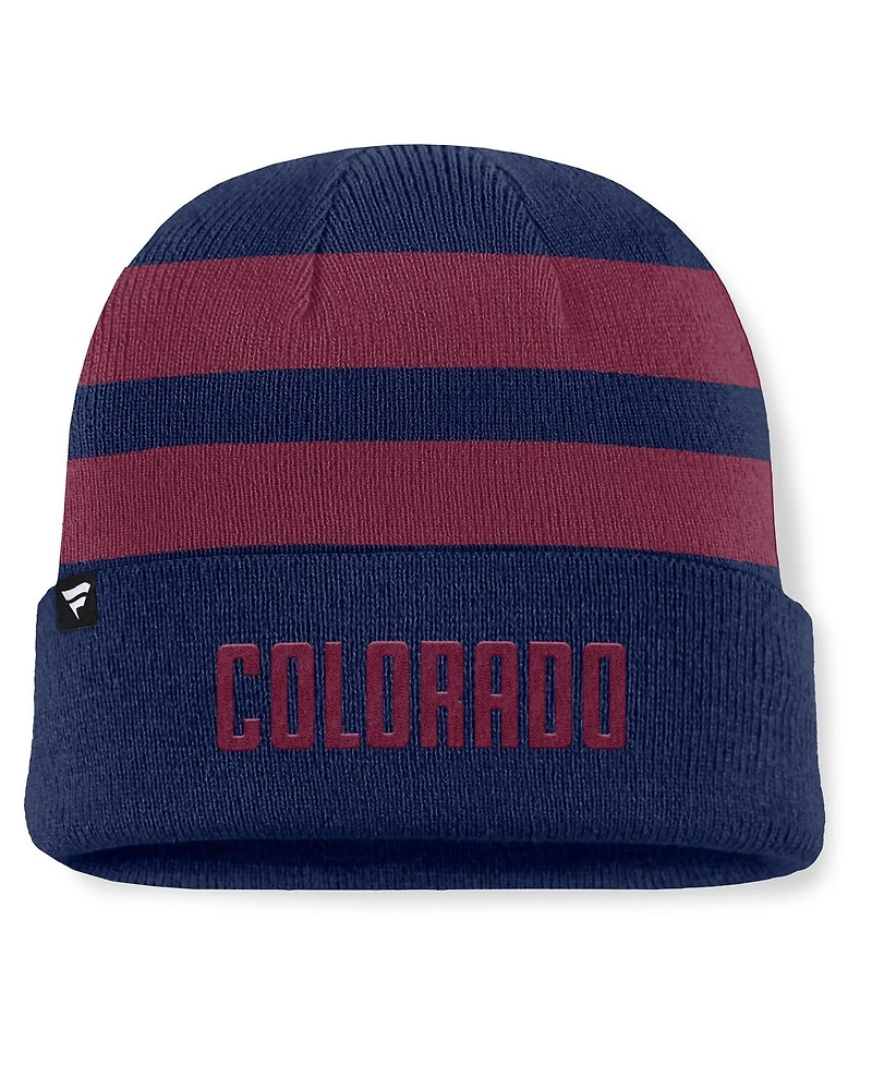 Fanatics Men's Navy/Burgundy Colorado Avalanche Fundamental Swipe Stripe Cuffed Knit Hat