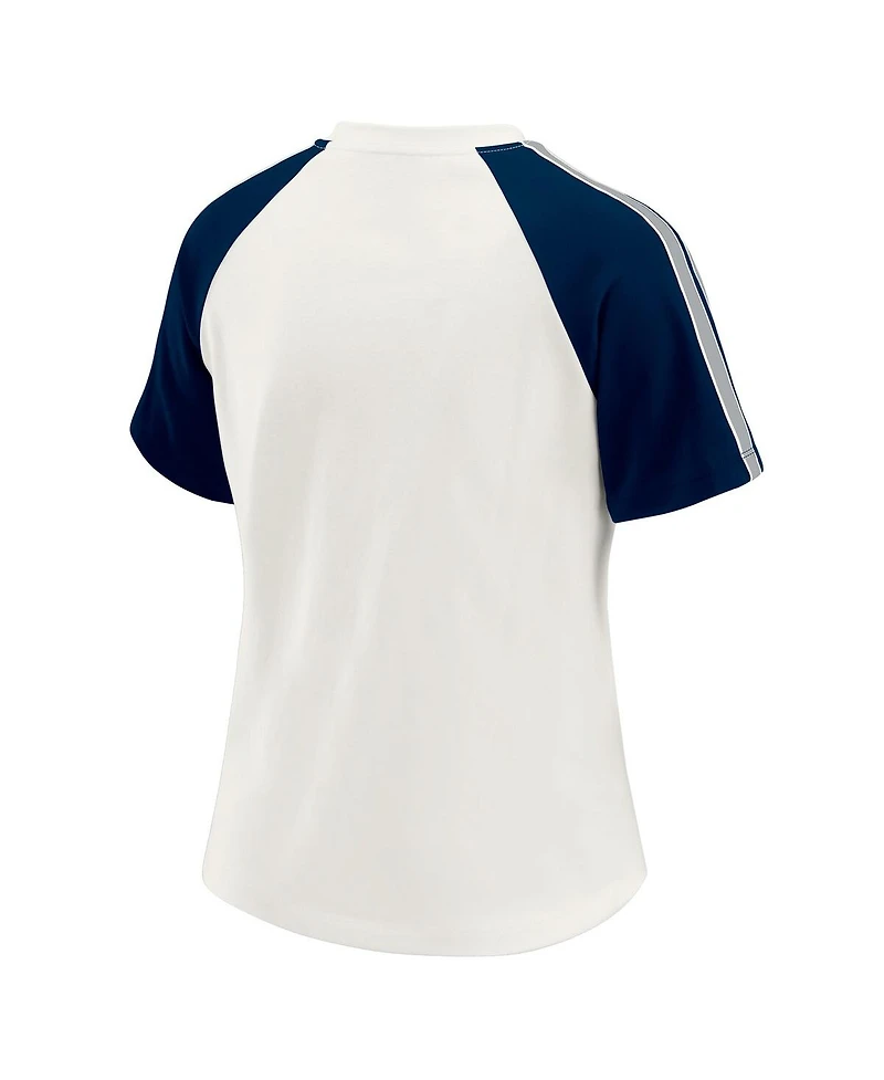 Wear by Erin Andrews Women's White/Navy Dallas Cowboys Sleeve Stripe Distressed Raglan T-Shirt