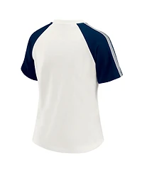 Wear by Erin Andrews Women's White/Navy Dallas Cowboys Sleeve Stripe Distressed Raglan T-Shirt