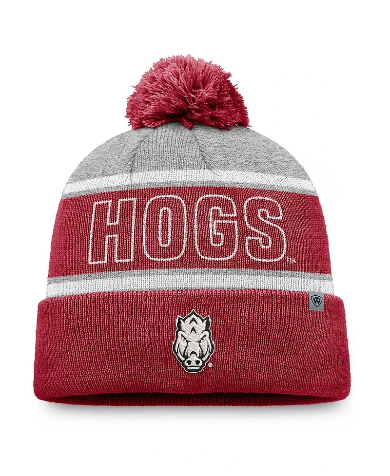 Top of the World Men's Cardinal Arkansas Razorbacks Two-Tone Cuffed Pom with Knit Hat