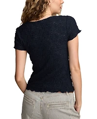Lucky Brand Women's Textured Sweetheart Neck Babydoll Top