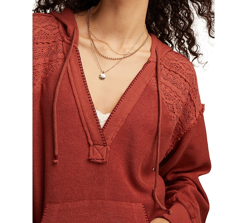 Lucky Brand Women's Crochet Trim Baja Hoodie