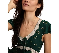Lucky Brand Women's Floral-Print Lace-Trim Slip Dress