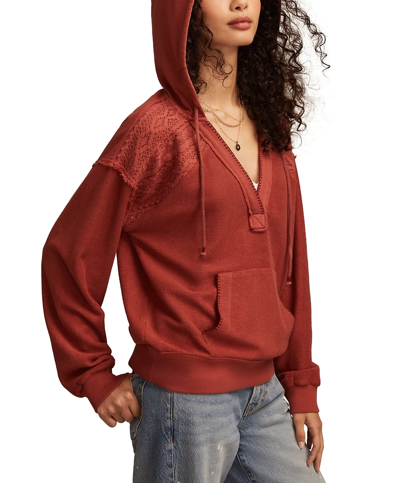 Lucky Brand Women's Crochet Trim Baja Hoodie