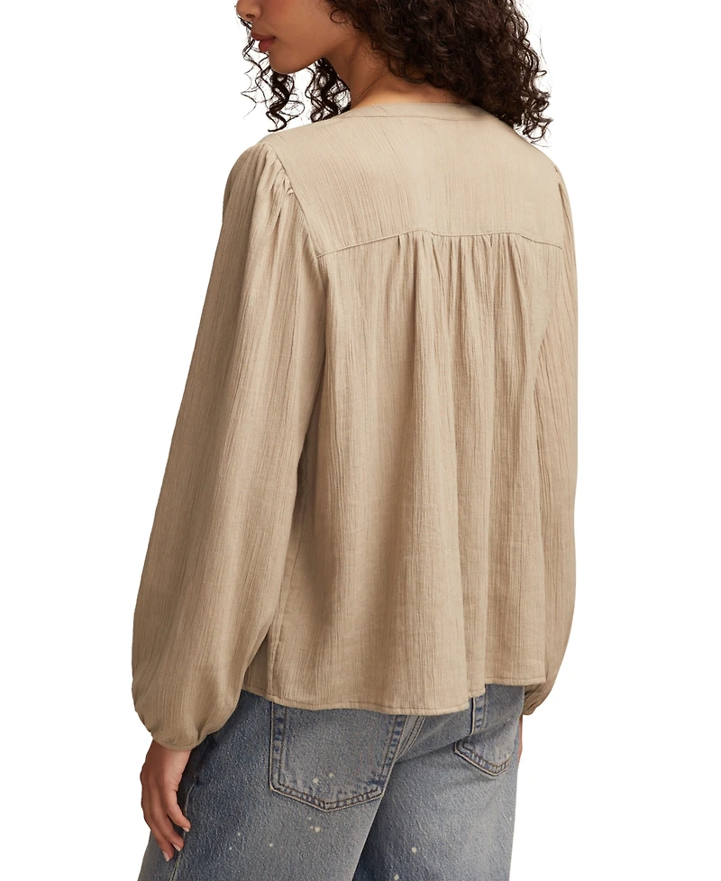 Lucky Brand Women's Peasant Button Down Blouse