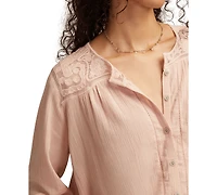 Lucky Brand Women's Long Sleeve Pintuck Bubble Top