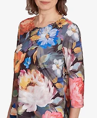 Alfred Dunner Women's Classic Dramatic Floral Lace Neck Top