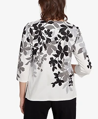 Alfred Dunner Women's Classic Shadow Leaf Three Quarter Sleeve Top